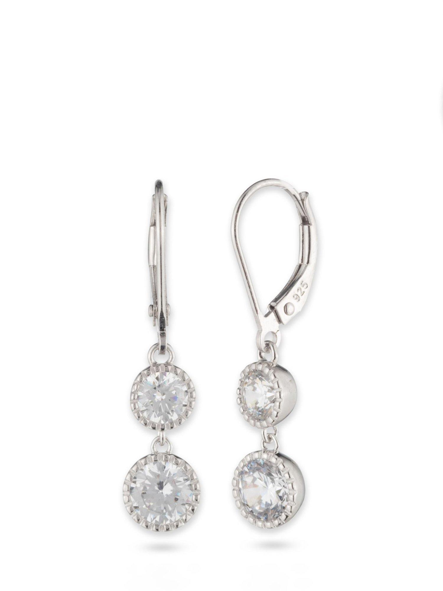 Product image 2 of 3, which shows Ralph Lauren Double Crystal Drop Earrings , Silver