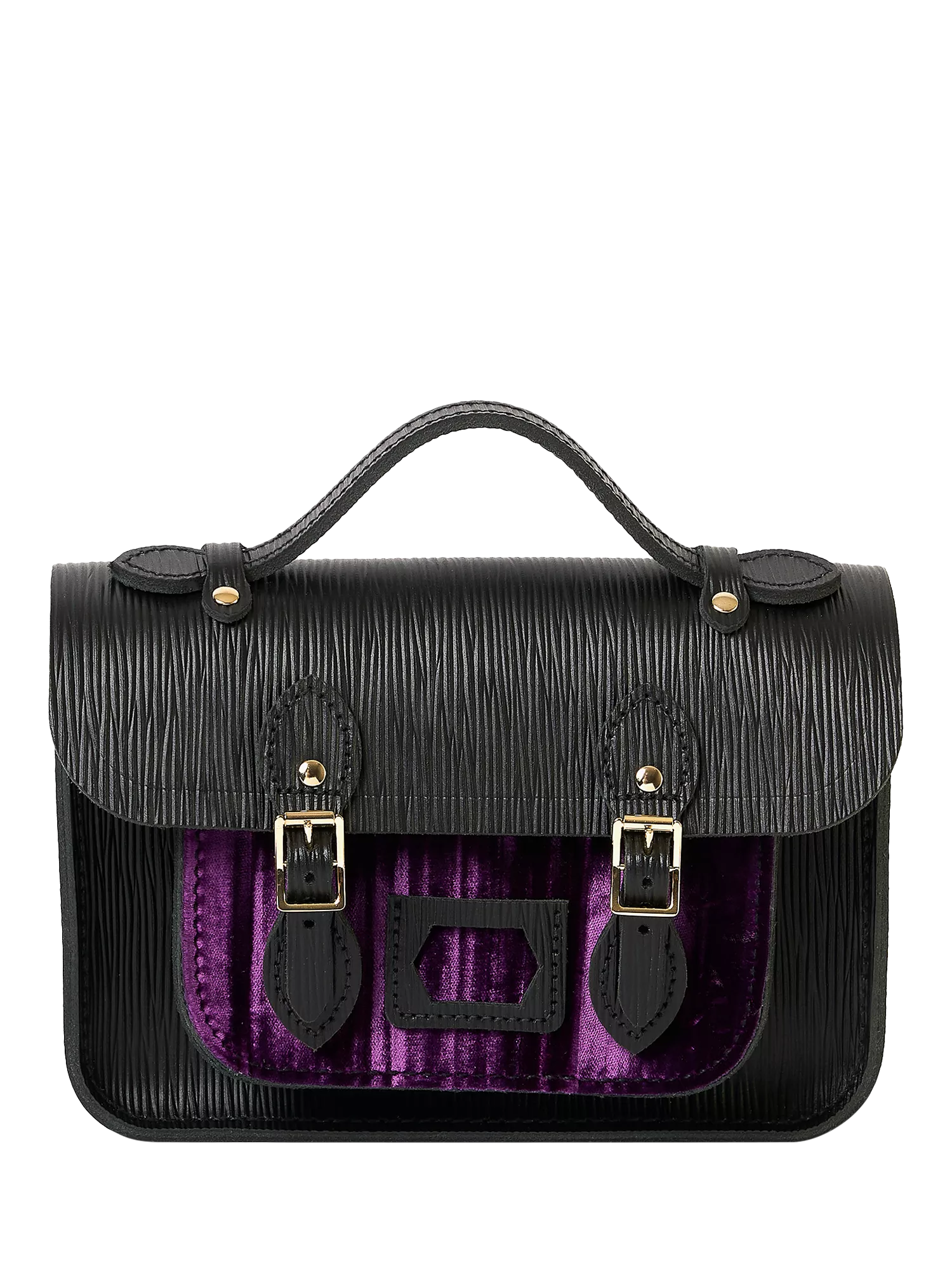 Cambridge Satchel x Wicked The Mini Satchel Black 1914 Grain With Purple Velvet