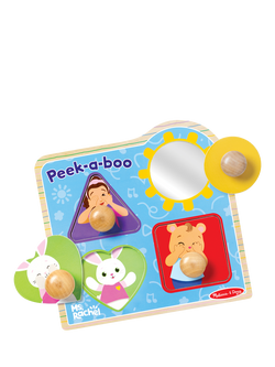 Melissa & Doug Ms. Rachel Wooden Peek-a-Boo Jumbo Peg Puzzle, Multi