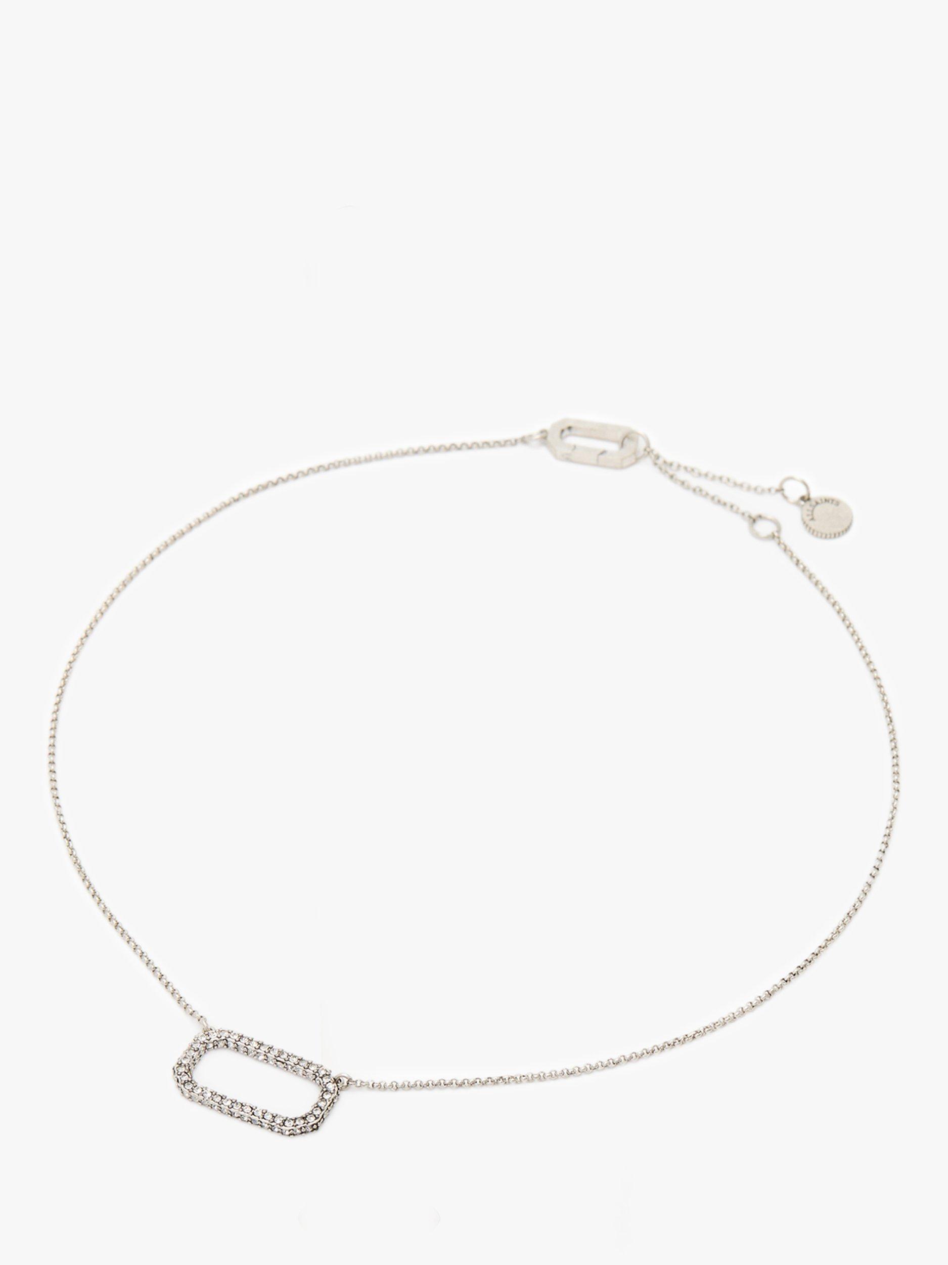 Product image 2 of 5, which shows AllSaints Cubic Zirconia Hexagon Chain Necklace, Silver