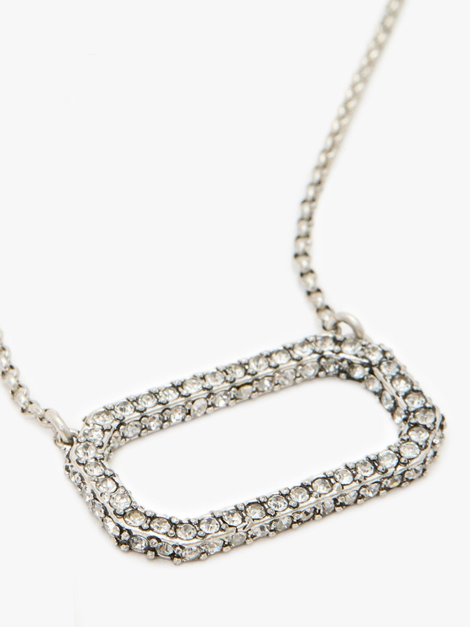 Product image 3 of 5, which shows AllSaints Cubic Zirconia Hexagon Chain Necklace, Silver