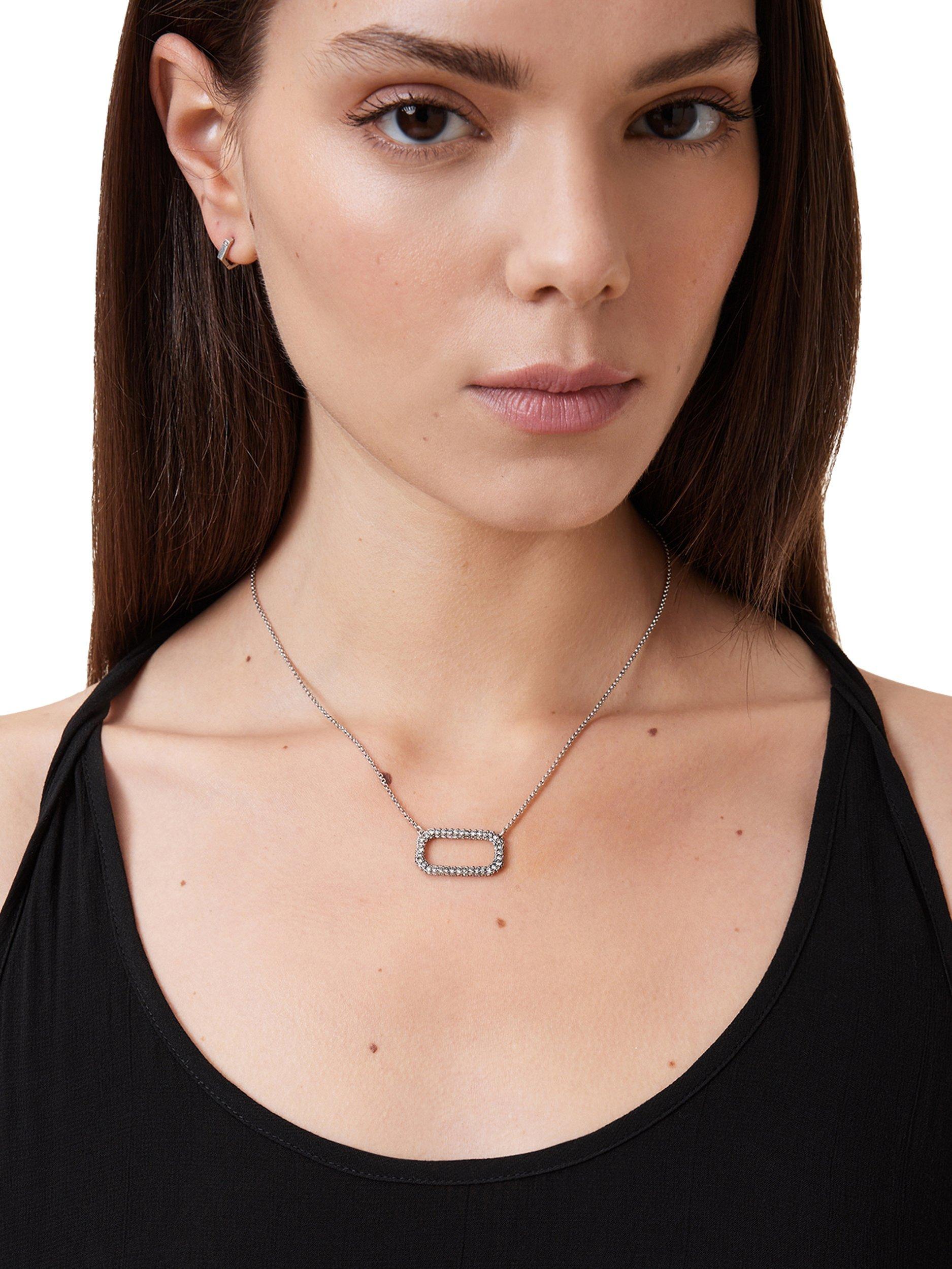 Product image 5 of 5, which shows AllSaints Cubic Zirconia Hexagon Chain Necklace, Silver