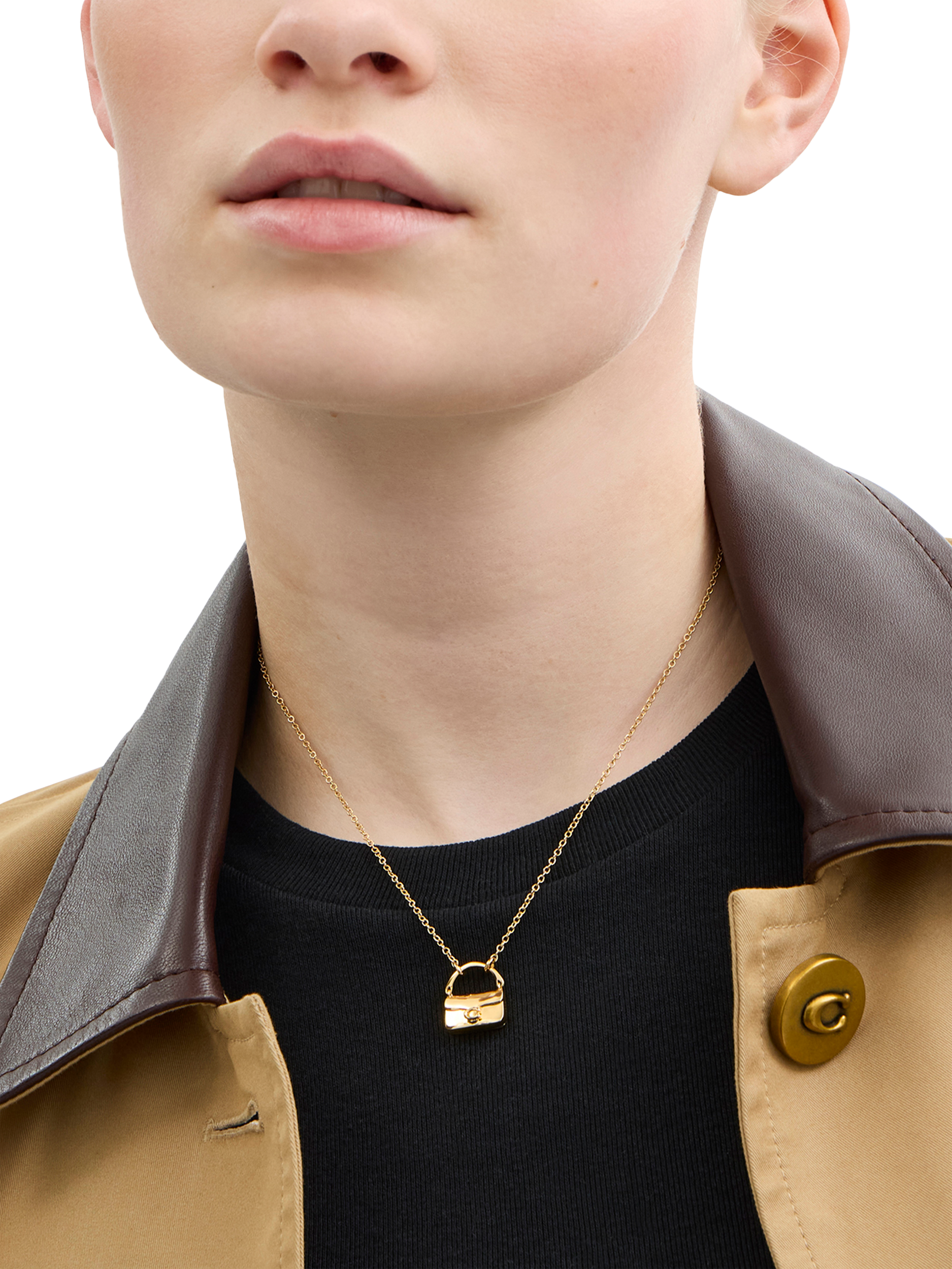 Product image 2 of 3, which shows Coach Handbag Pendant Chain Necklace, Gold