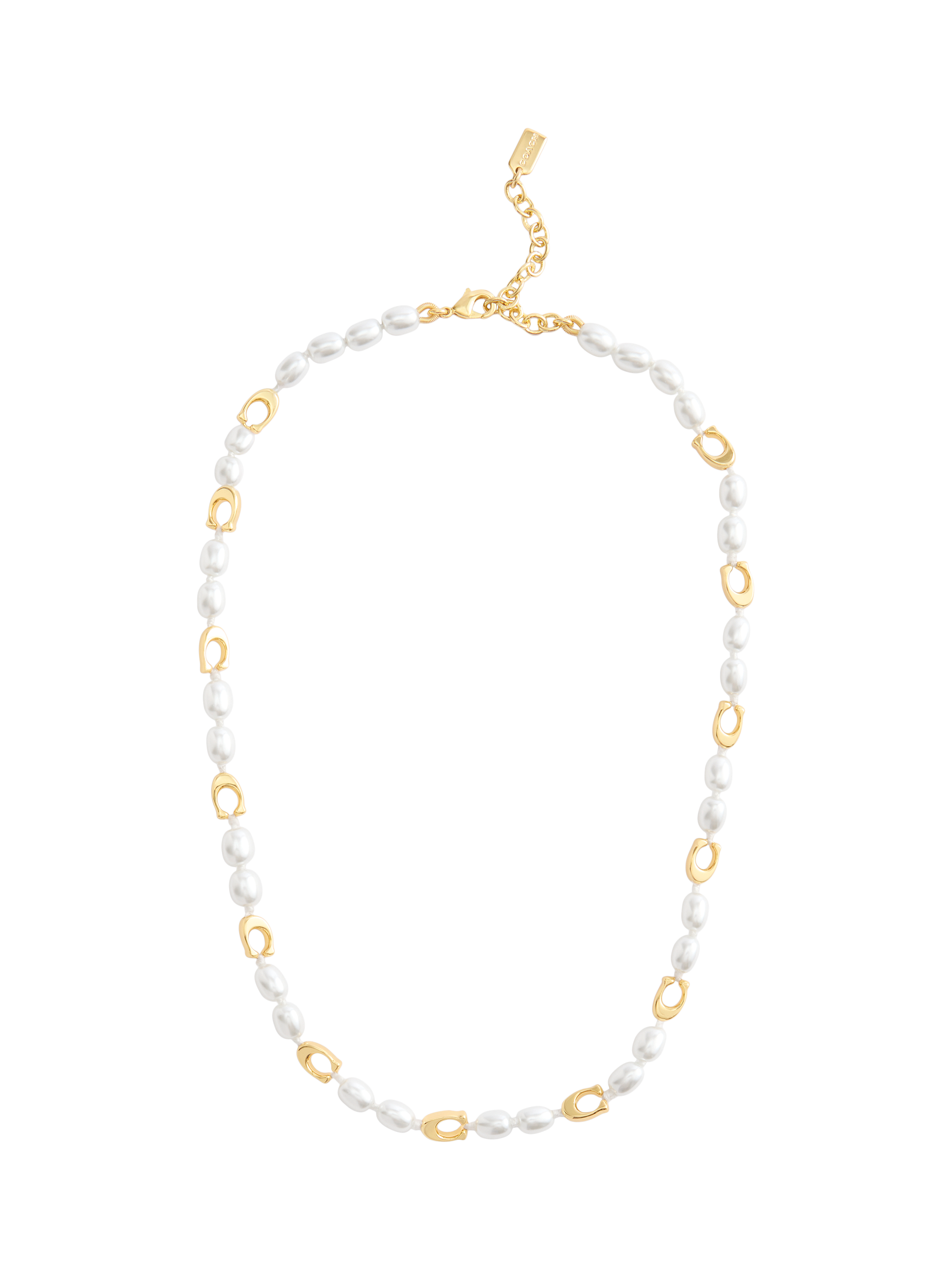 Product image 1 of 3, which shows Coach Faux Pearl Collar Necklace, Gold