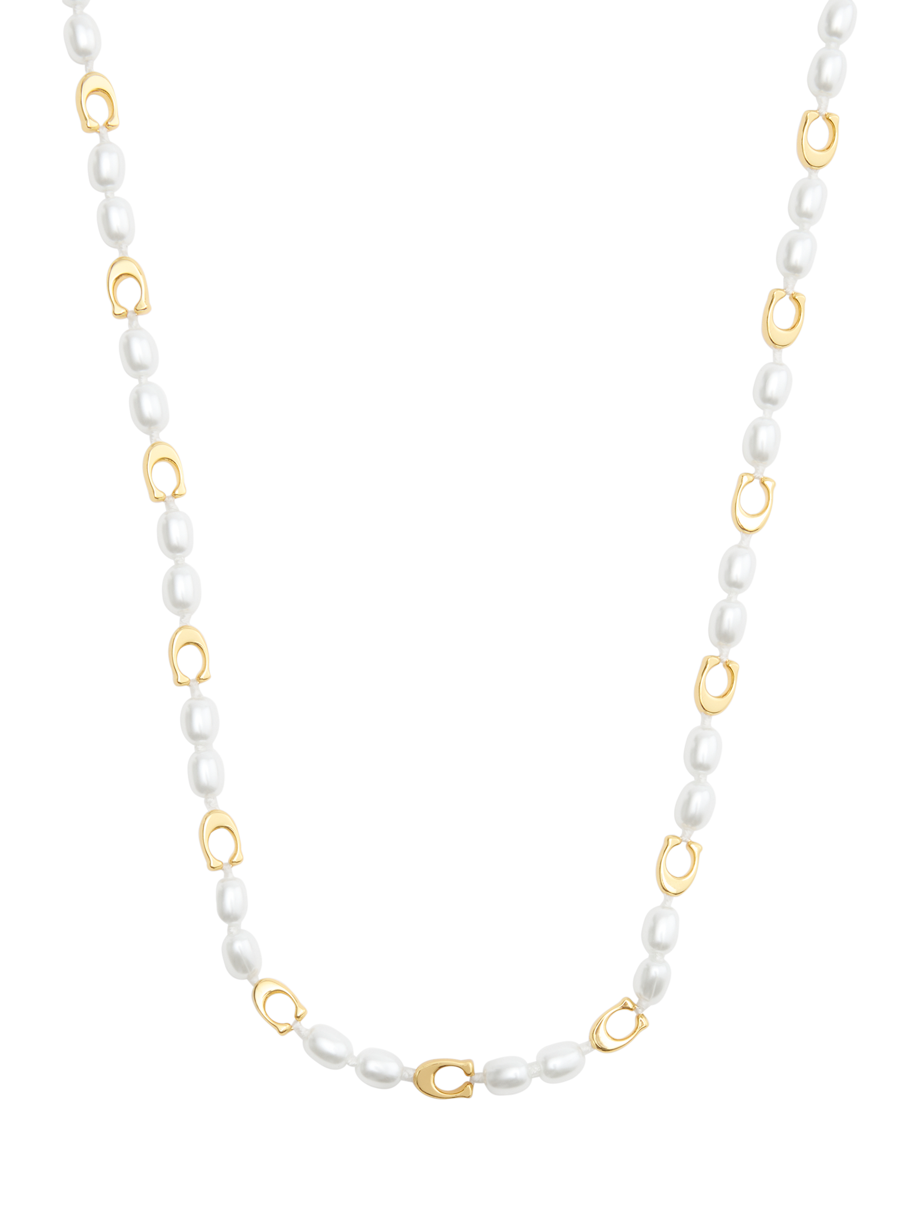 Product image 3 of 3, which shows Coach Faux Pearl Collar Necklace, Gold