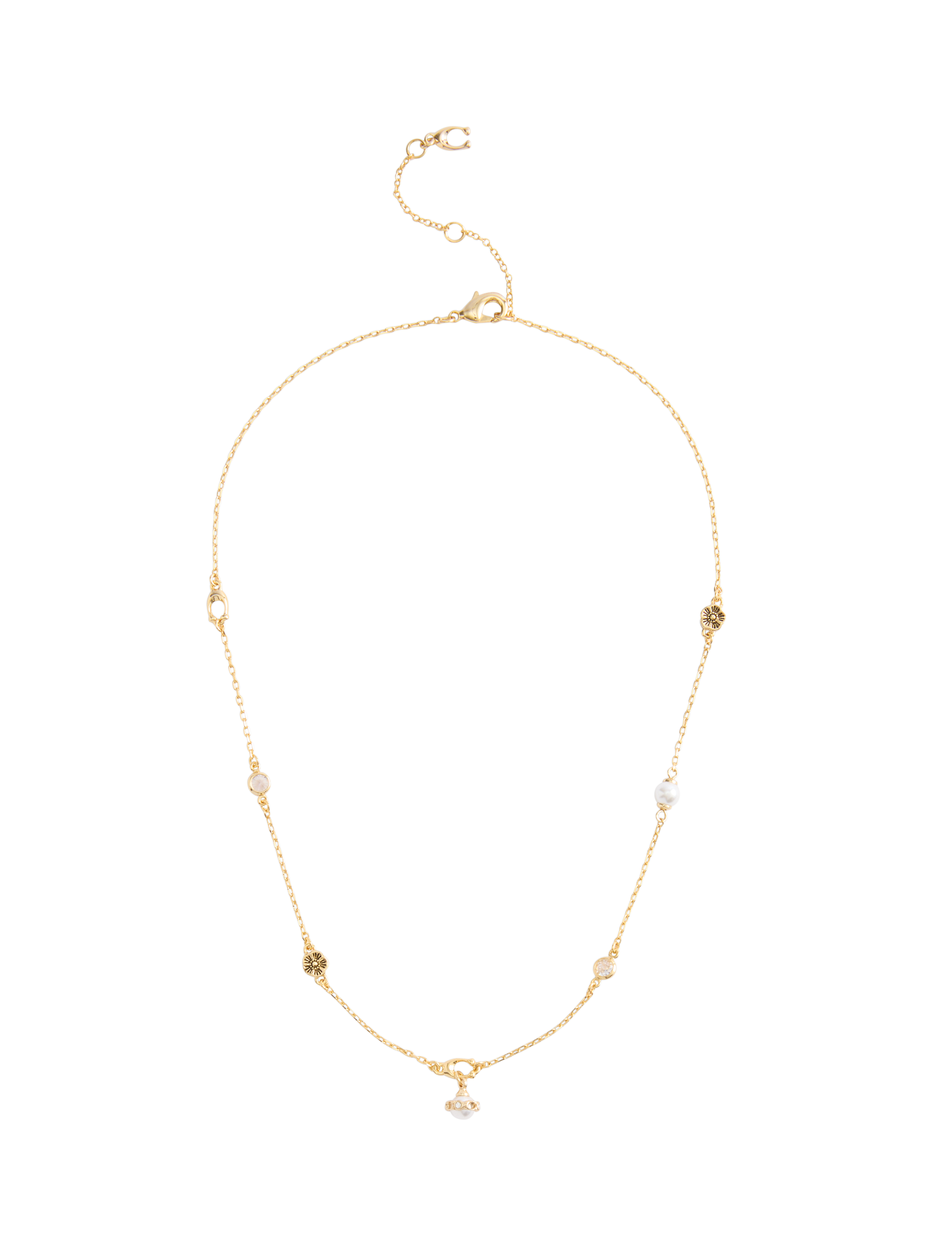 Product image 1 of 2, which shows Coach Faux Pearl Strand Necklace, Gold