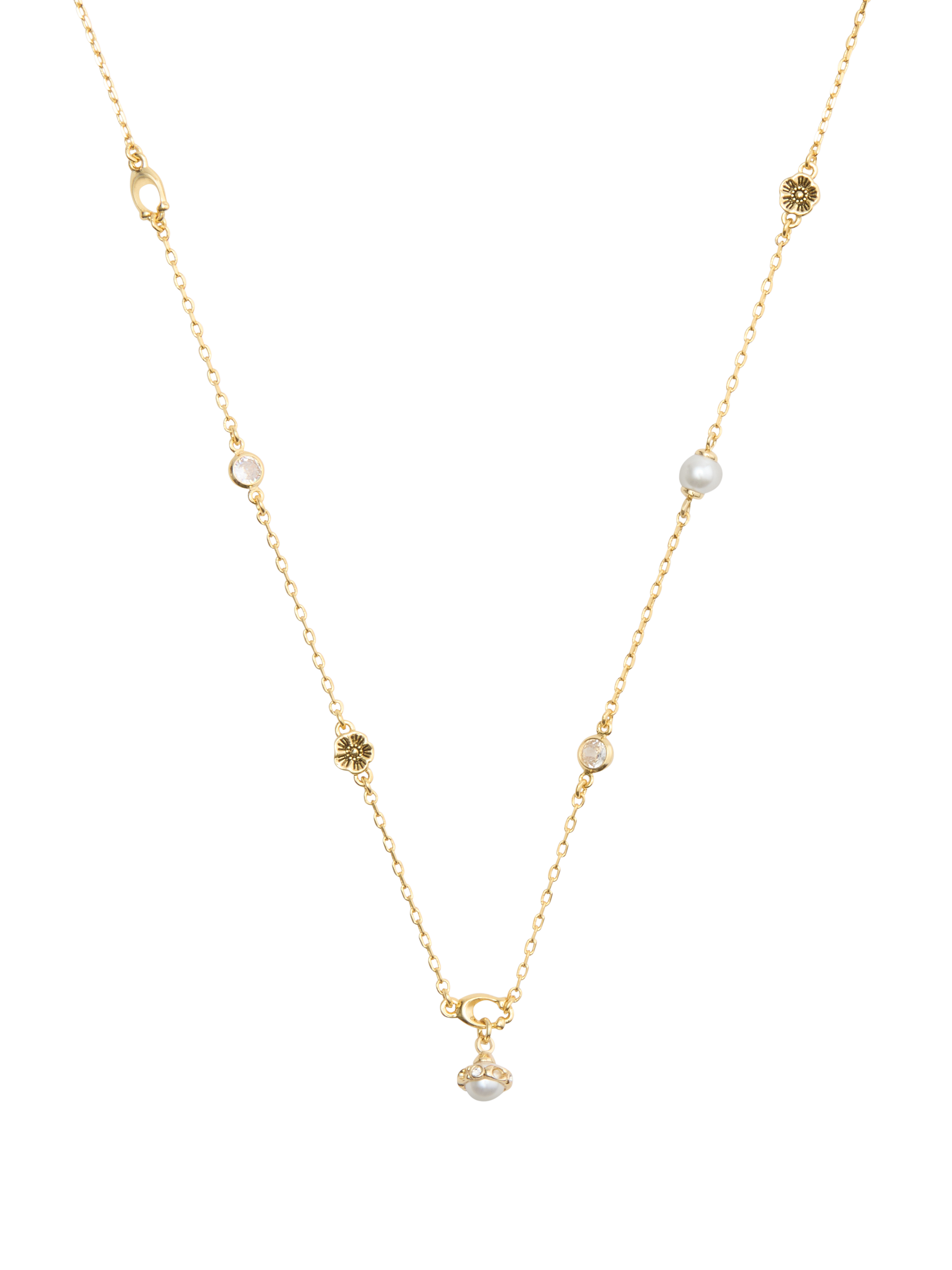 Product image 2 of 2, which shows Coach Faux Pearl Strand Necklace, Gold