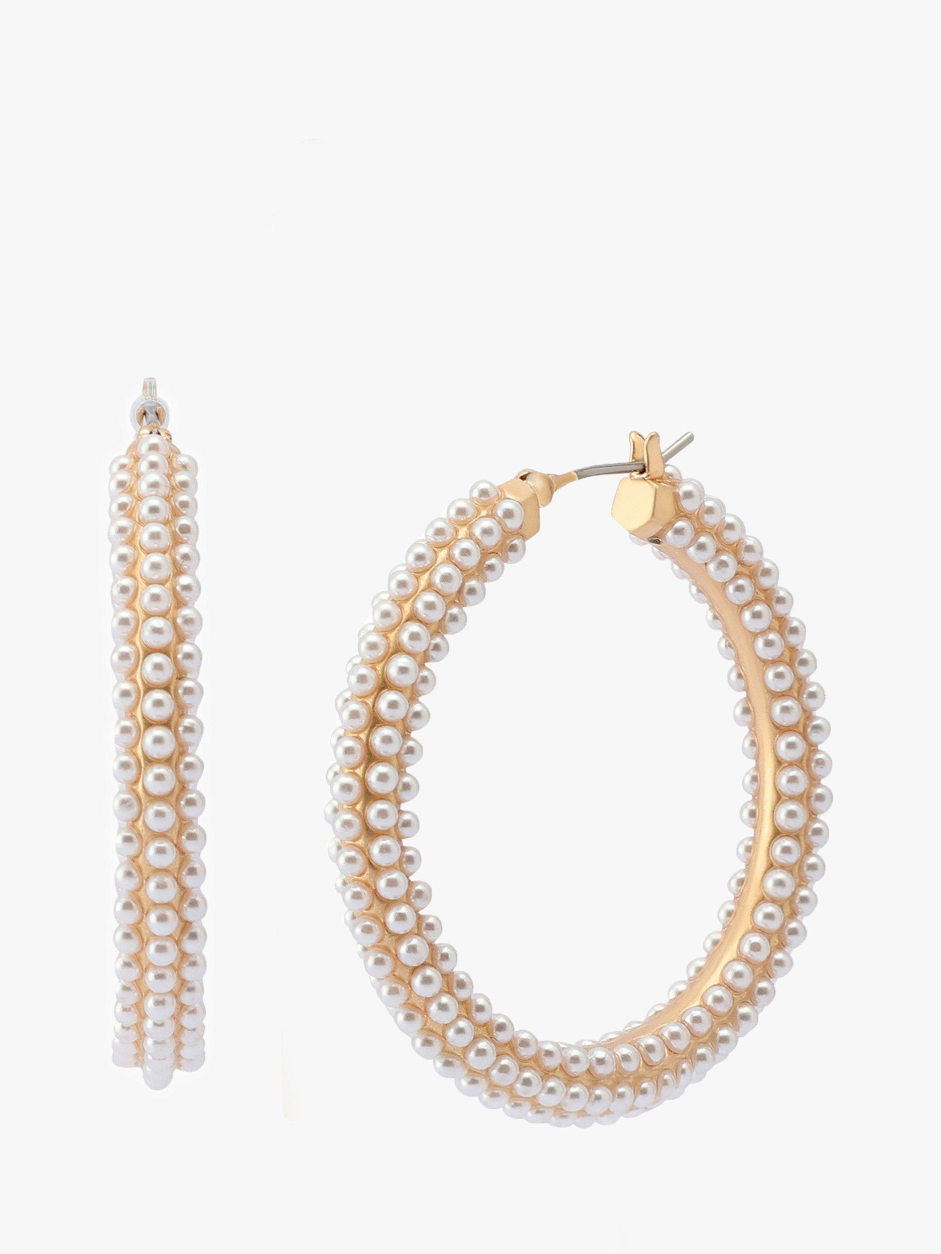 Product image 3 of 4, which shows AllSaints Pearl Hoop Earrings, Gold