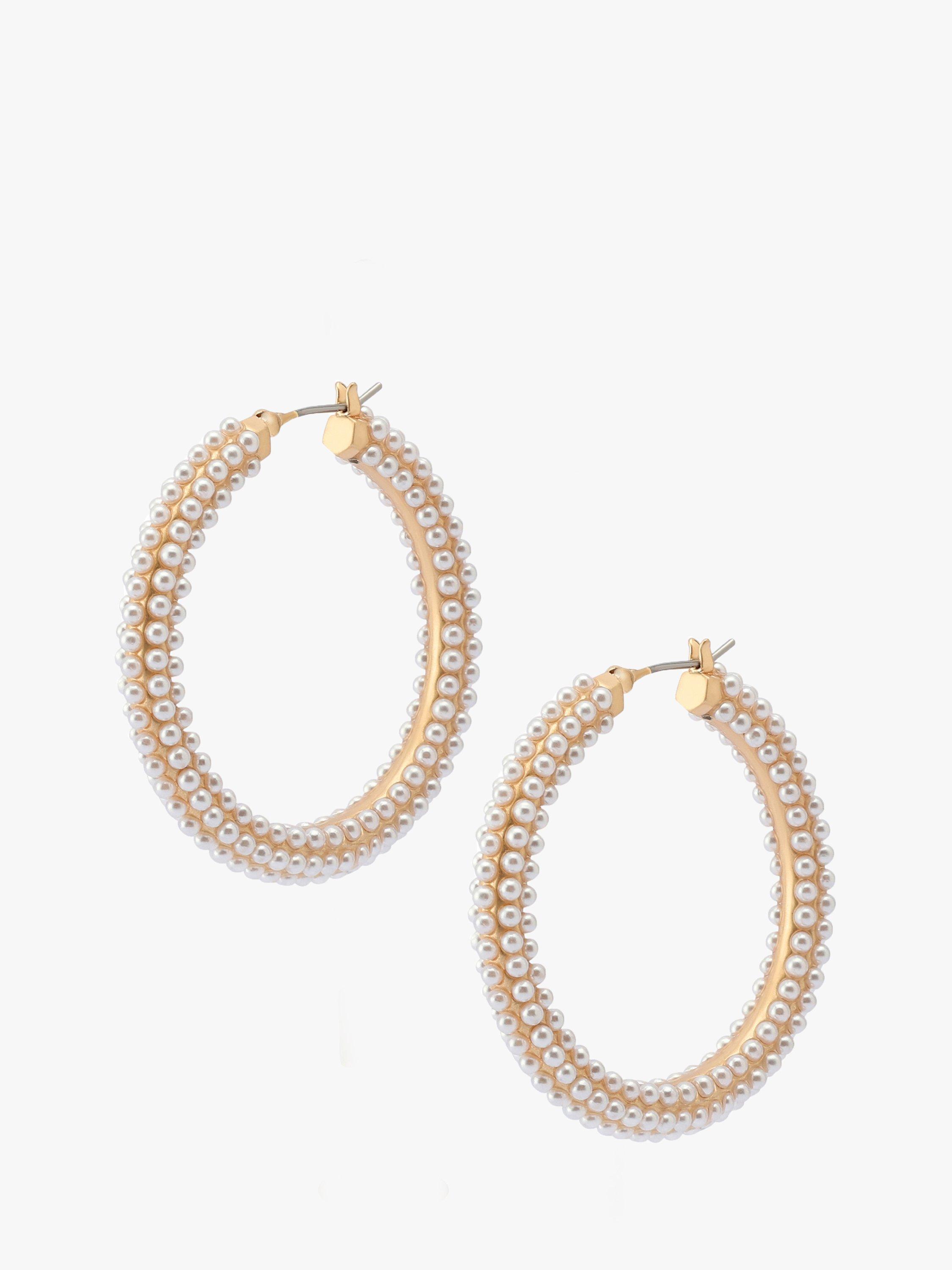 Product image 4 of 4, which shows AllSaints Pearl Hoop Earrings, Gold
