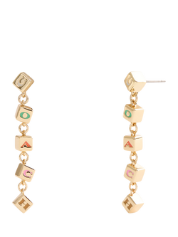 Coach Enamel Cube Chain Drop Earrings, Gold, Gold