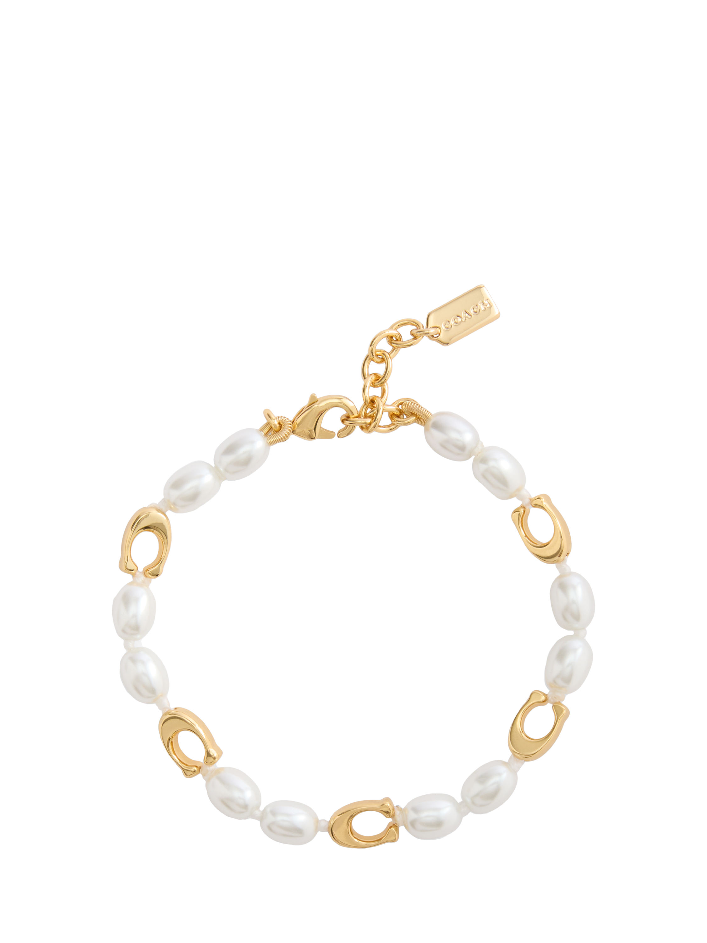 Product image 1 of 2, which shows Coach Faux Pearl Strand Bracelet, Gold