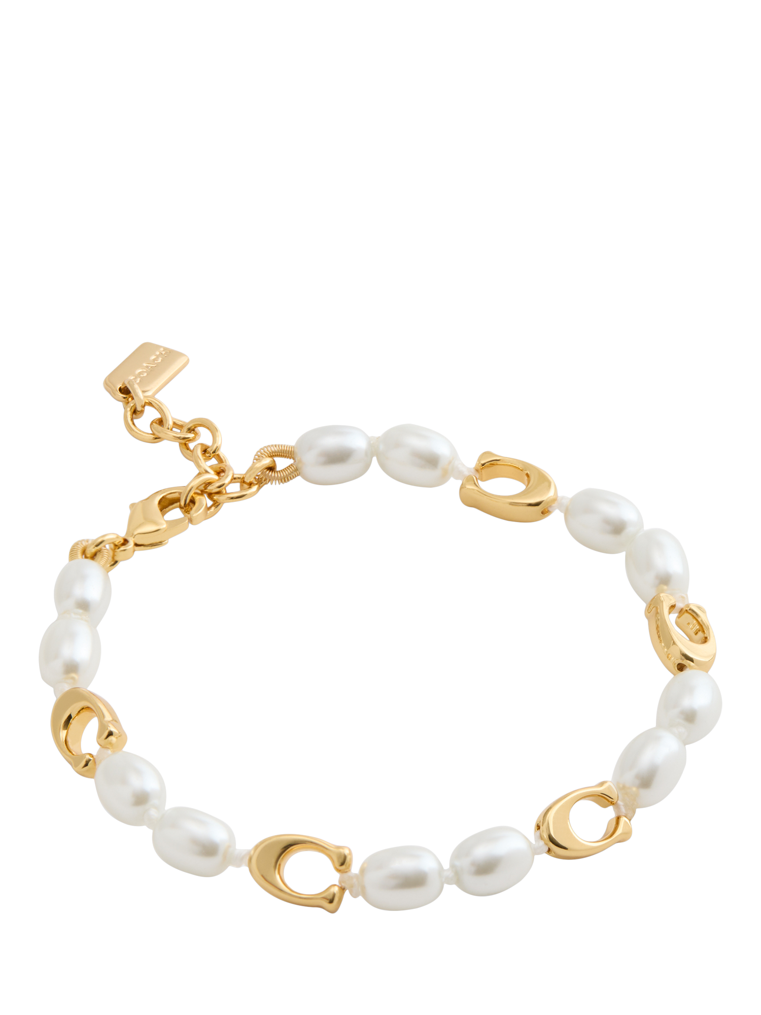 Product image 2 of 2, which shows Coach Faux Pearl Strand Bracelet, Gold