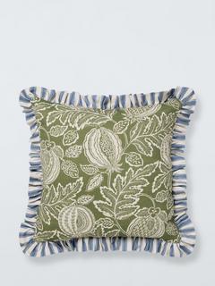 John Lewis x Sanderson Cantaloupe Frilled Cushion, Olive