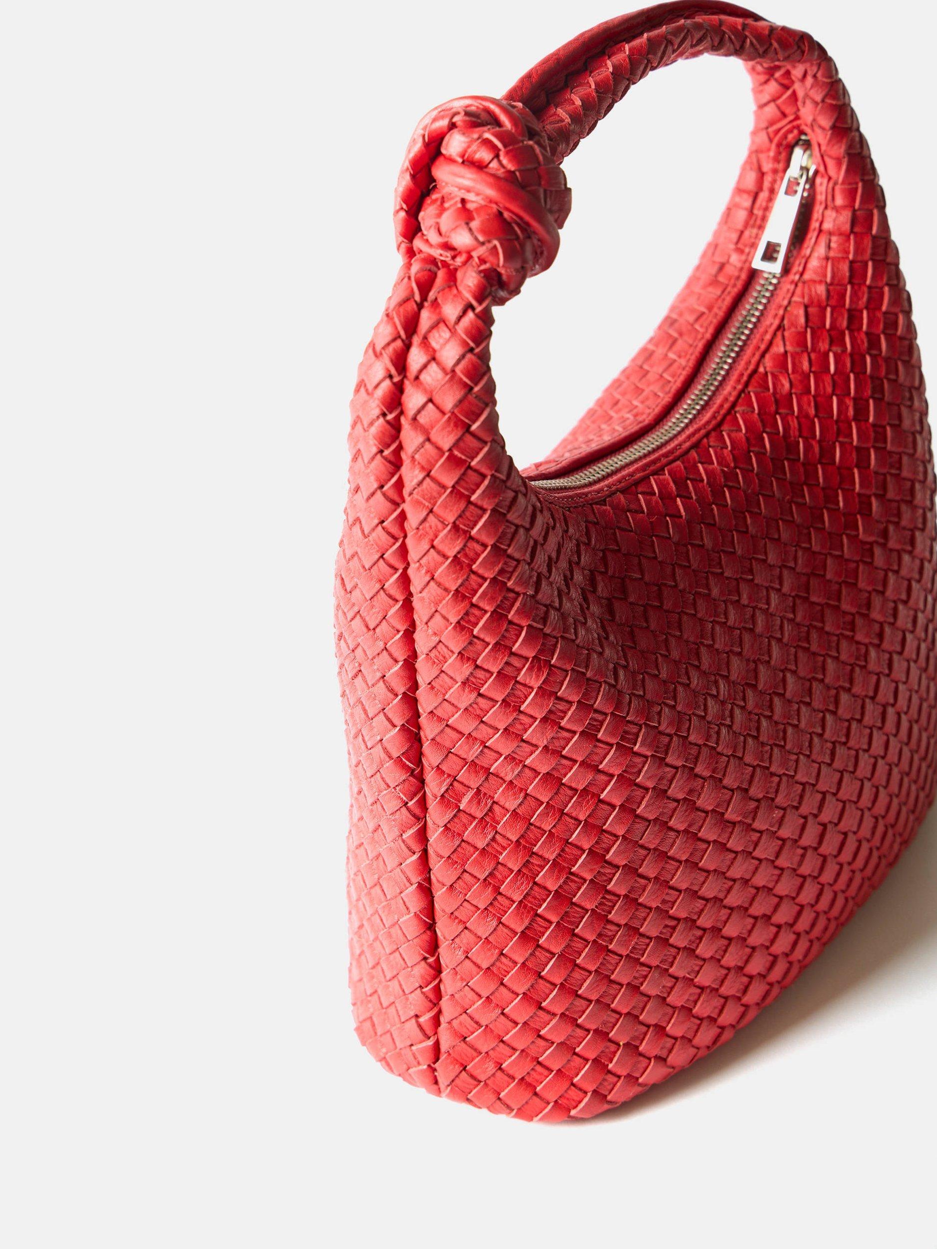 Product image 2 of 4, which shows Mint Velvet Woven Leather Grab Bag, Red