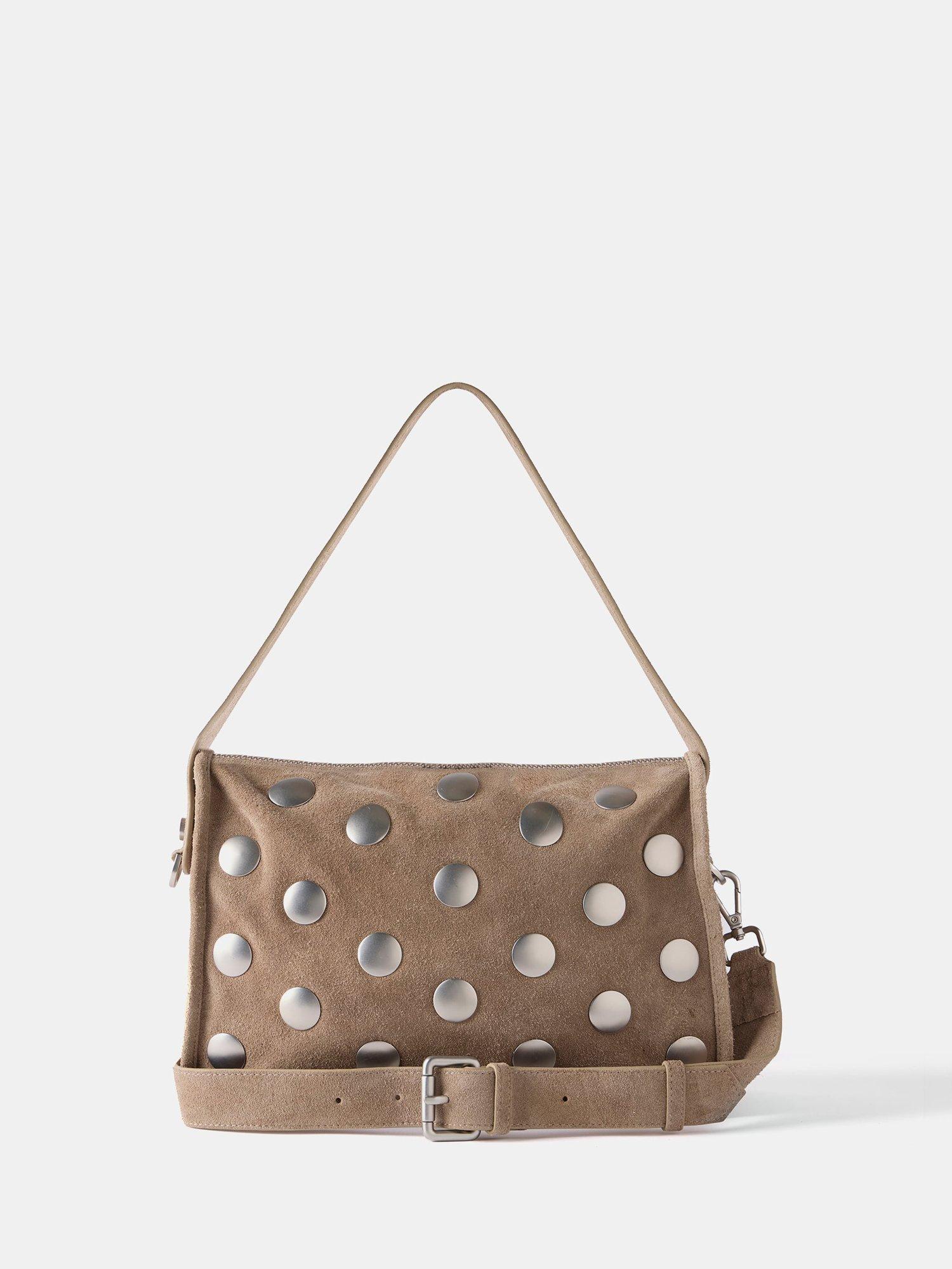 Mint Velvet Suede Polka Dot Studded Shoulder Bag, Neutral