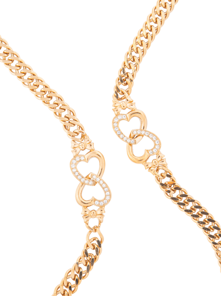 Eclectica Pre-Loved Found Swarovski Crystal Double Heart Chain Necklace, Dated Circa 1980s - view 2, Gold