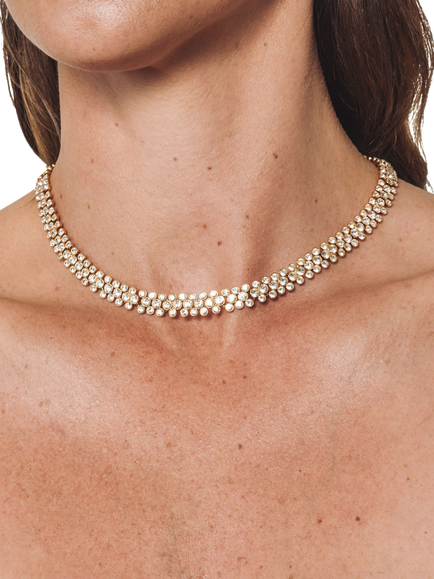 Eclectica Pre-Loved Cabouchon Crystal Bobble Collar Necklace, Dated Circa 1980s - view 2, Gold/Clear