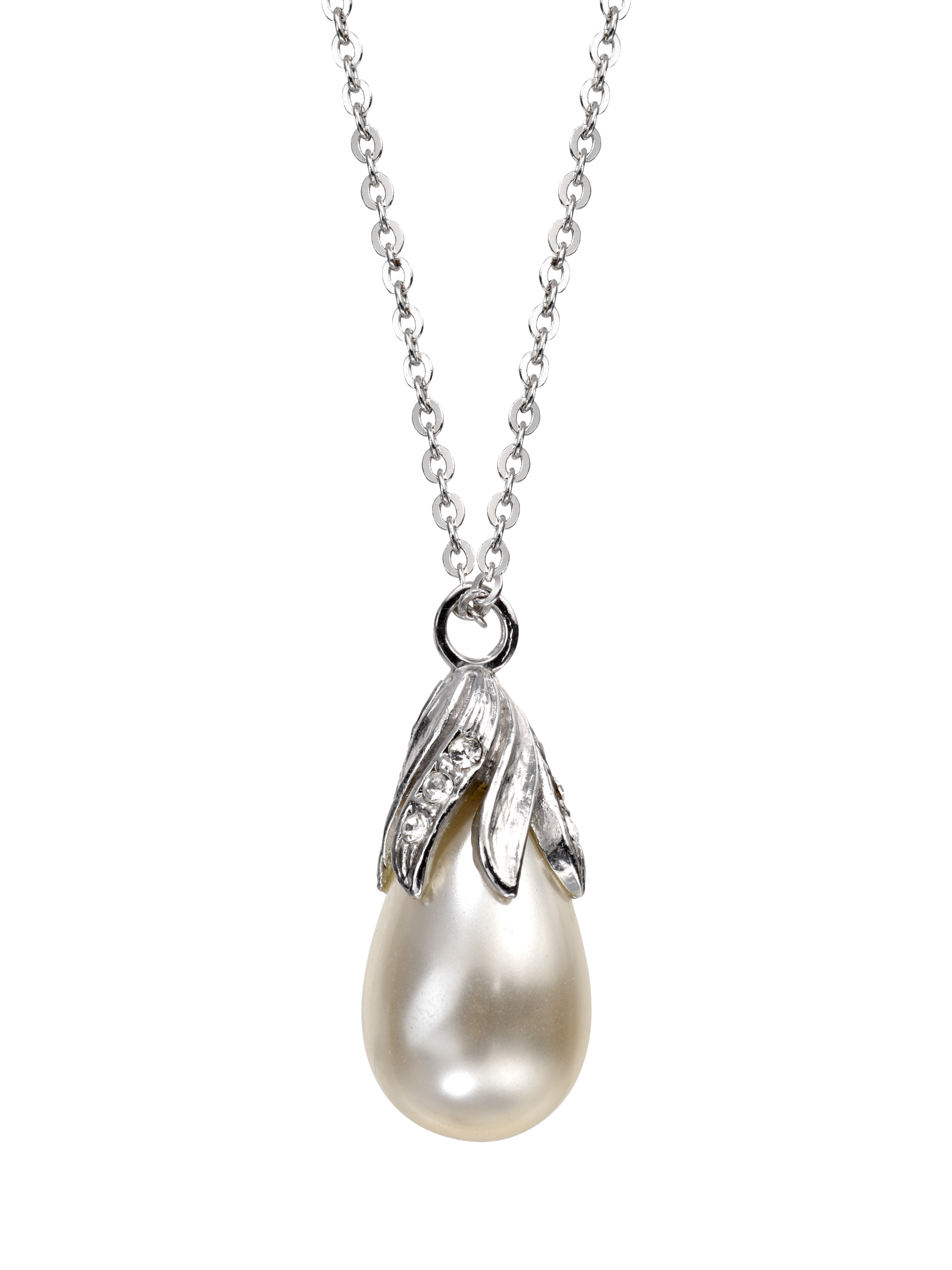 Product image 1 of 4, which shows Eclectica Pre-Loved Refound Faux Pearl Teardrop Pendant Necklace, Dated Circa 1980s