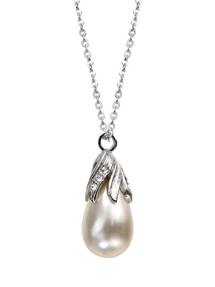 Eclectica Pre-Loved Refound Faux Pearl Teardrop Pendant Necklace, Dated Circa 1980s, Silver