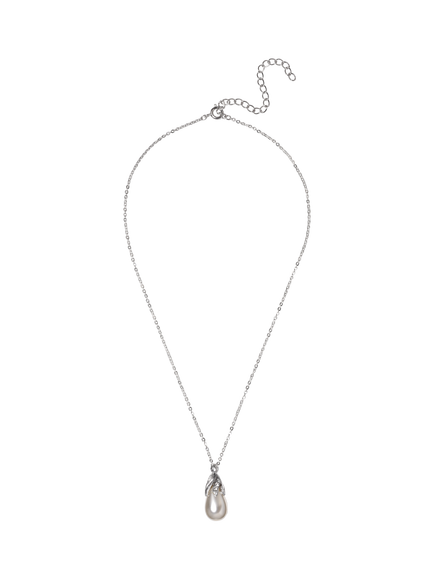 Eclectica Pre-Loved Refound Faux Pearl Teardrop Pendant Necklace, Dated Circa 1980s - view 2, Silver