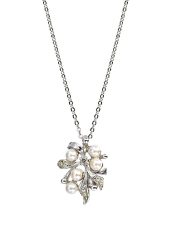 Eclectica Pre-Loved Refound Faux Pearl and Crystal Ornate Pendant Necklace, Dated Circa 1980s, Silver