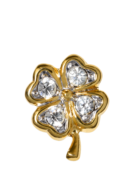 Eclectica Pre-Loved Found Cabouchon Four Leaf Clover Stick Pin Brooch, Dated Circa 1980s, Gold