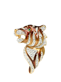 Eclectica Pre-Loved Found Attwood & Sawyer Enamel Tiger Brooch, Dated Circa 1980s, Gold/Multi
