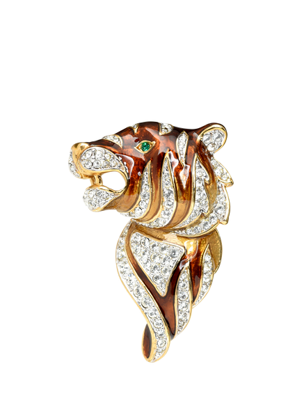 Eclectica Pre-Loved Found Attwood & Sawyer Enamel Tiger Brooch, Dated Circa 1980s, Gold/Multi