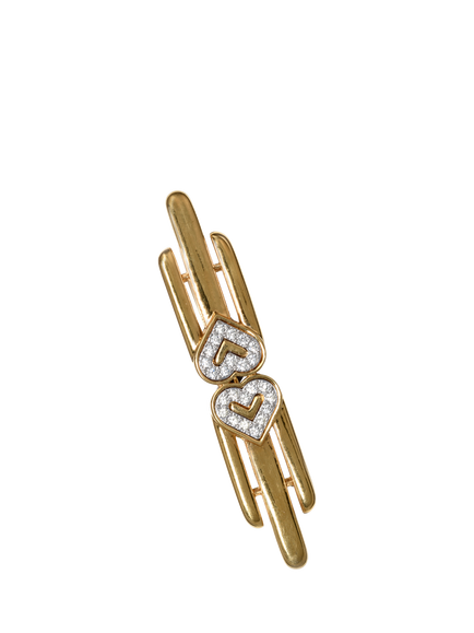 Eclectica Pre-Loved Monet Crystal Double Heart Bar Brooch, Dated Circa 1980s, Gold