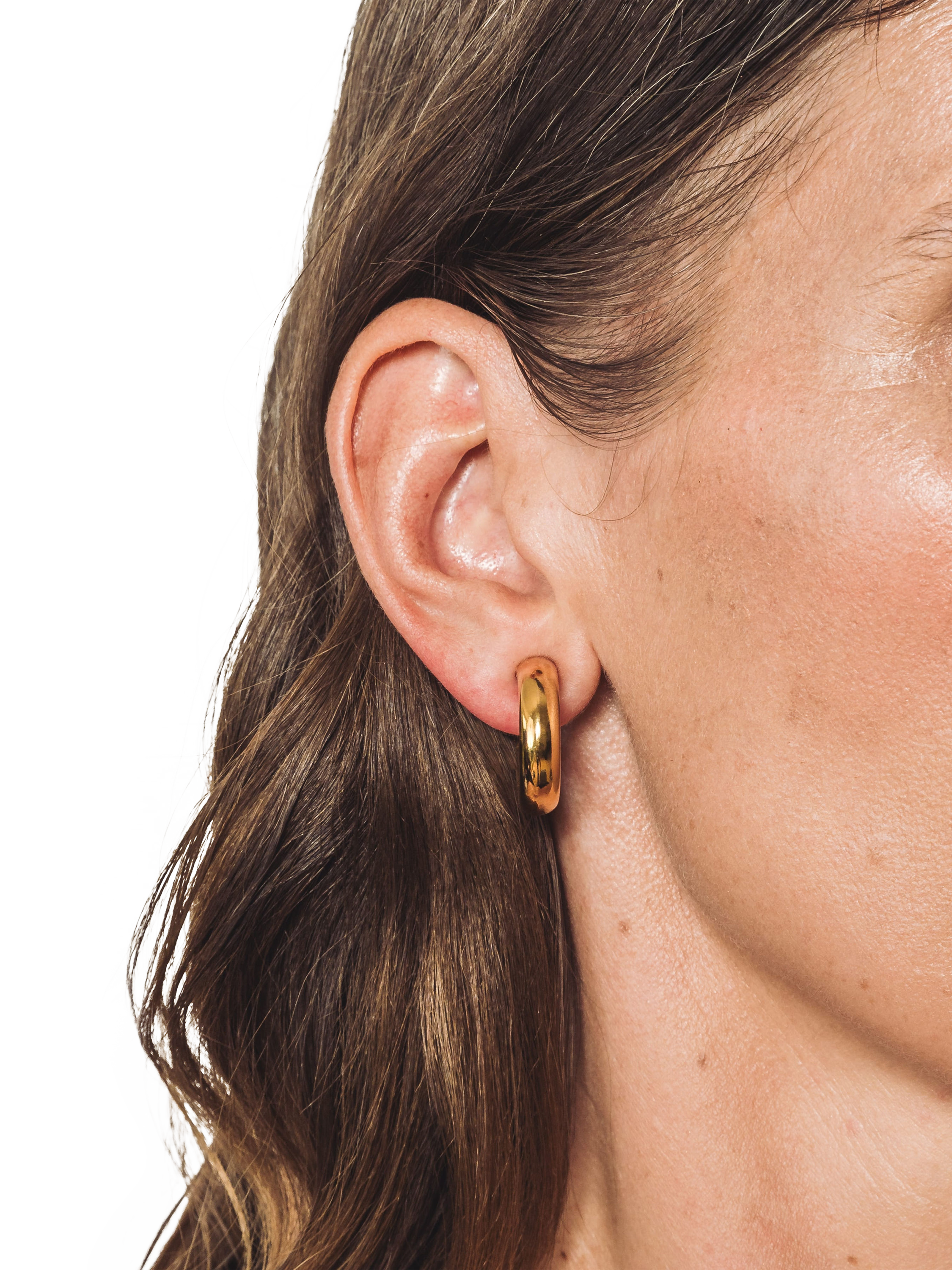 Product image 2 of 2, which shows Eclectica Pre-Loved Refound Polished Hoop Clip-On Earrings, Gold