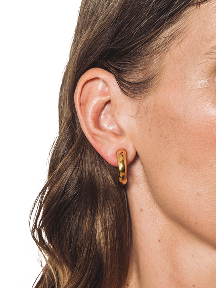 Eclectica Pre-Loved Refound Polished Hoop Clip-On Earrings, Gold - view 2, Gold