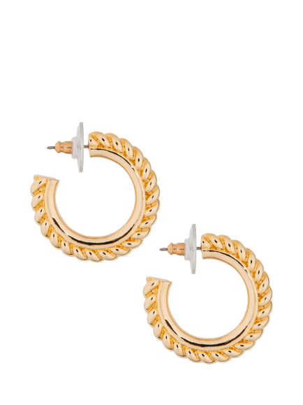Eclectica Pre-Loved Refound Twisted Rope Hoop Earrings, Dated Circa 1990s - view 2, Gold