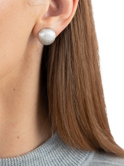 Eclectica Pre-Loved Refound Button Stud Earrings, Dated Circa 1980s - view 2, Silver
