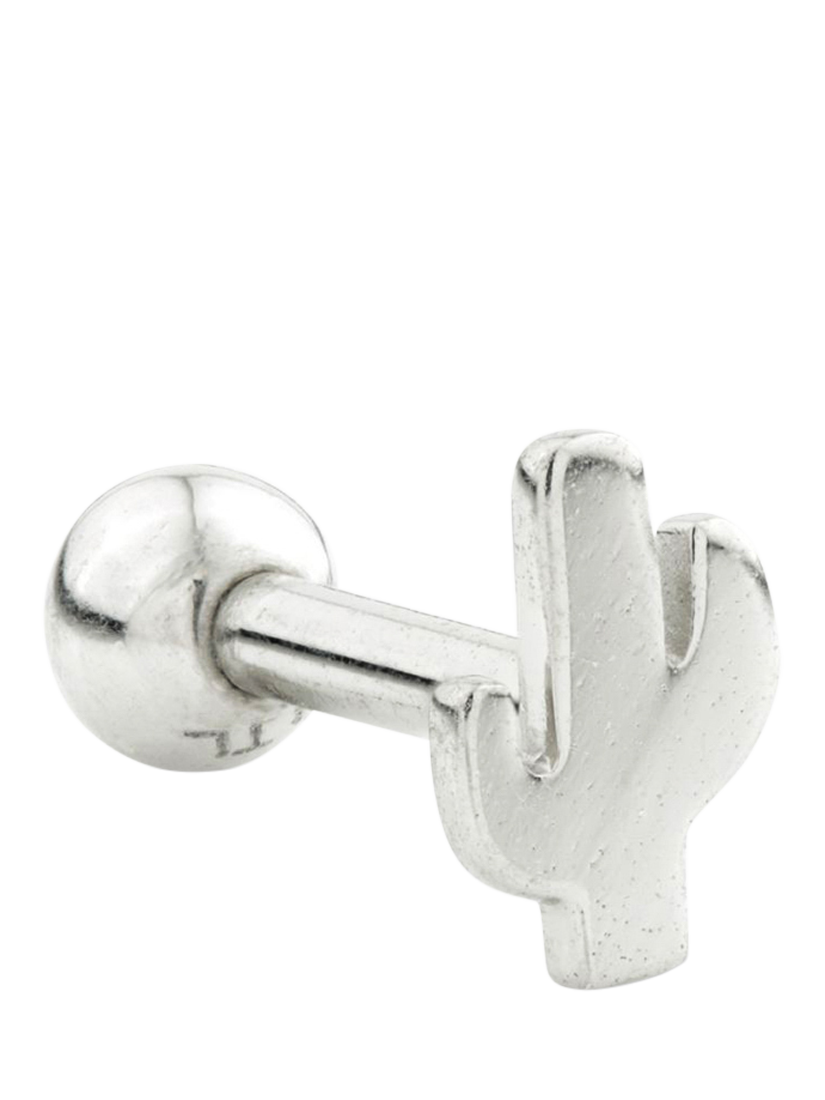 Product image 1 of 1, which shows Tish Lyon 9ct White Gold Cactus Barbell Stud Earrings