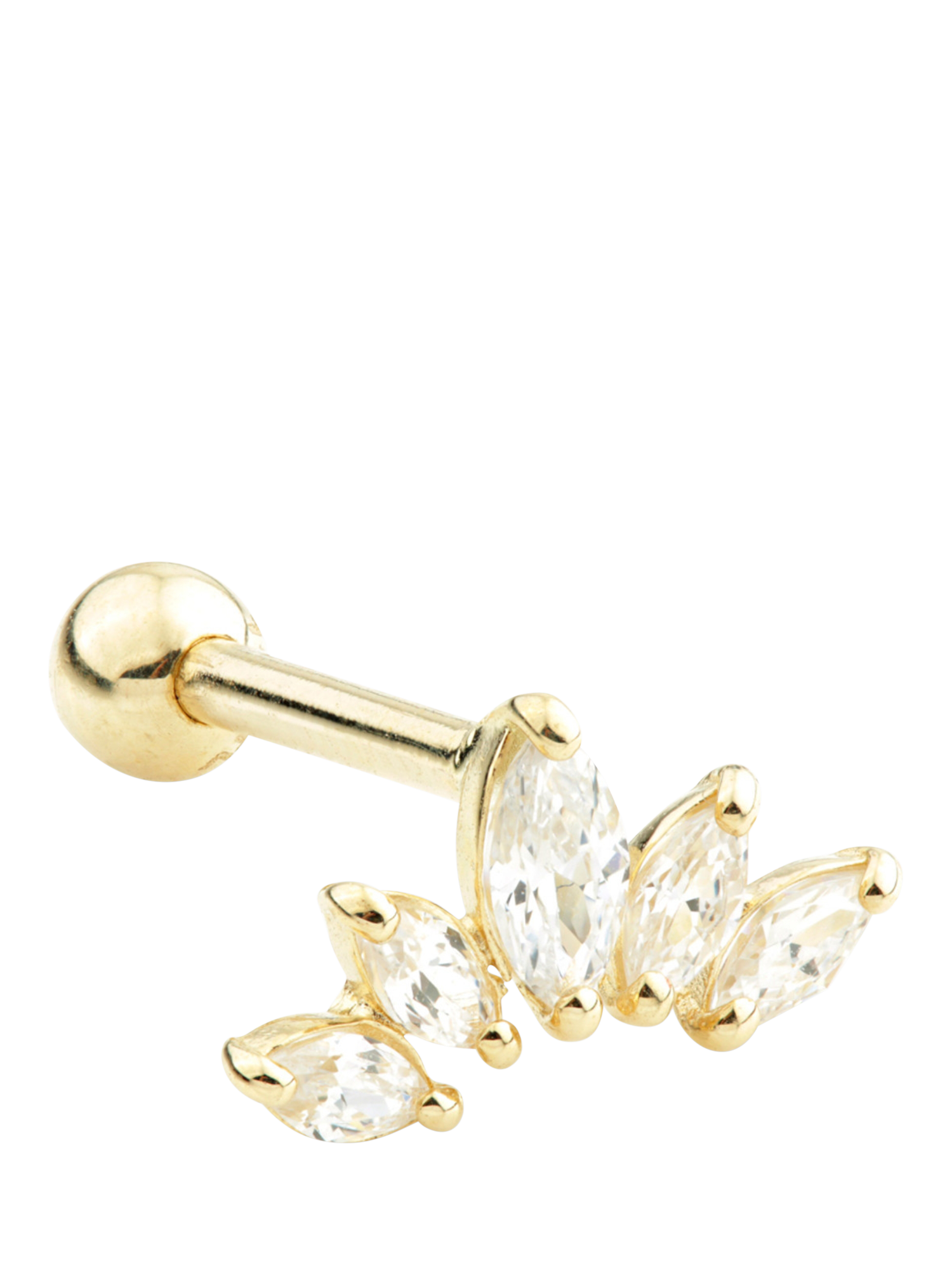 Product image 1 of 1, which shows Tish Lyon Crescent Marquise 14ct Yellow Gold Cubic Zirconia Barbell Earring, Single