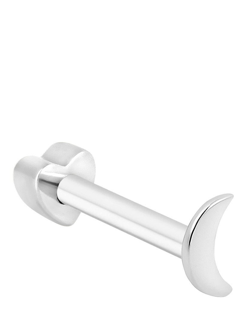 Product image 1 of 3, which shows Tish Lyon Crescent Moon 9ct White Gold Barbell Earring, 1.2cm Length, Single