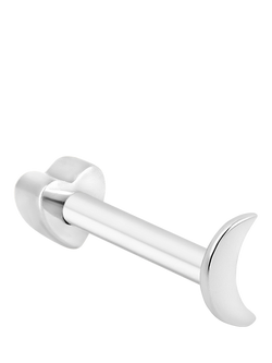 Tish Lyon Crescent Moon 9ct Gold Barbell Earring, 1.2cm Length, Single, Silver
