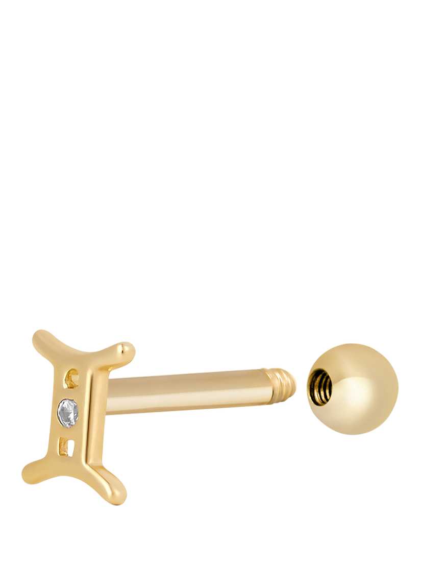 Product image 2 of 2, which shows Tish Lyon Zodiac 9ct Yellow Gold Jewelled Barbell Earring, Single, Gemini