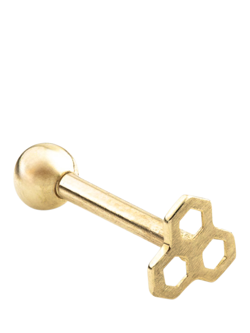 Product image 1 of 1, which shows Tish Lyon 9ct Yellow Gold Honeycomb Barbell Stud Earrings