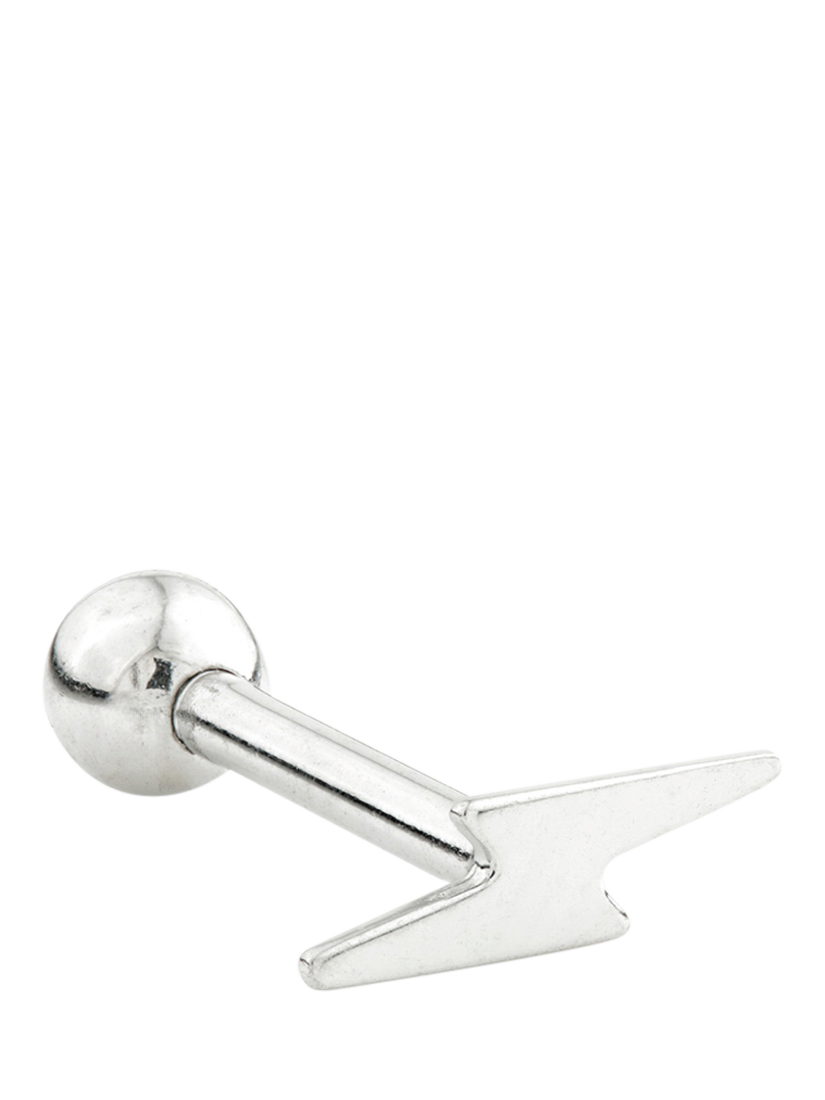 Product image 1 of 1, which shows Tish Lyon 14ct White Gold Lightning Bolt Barbell Stud Earrings