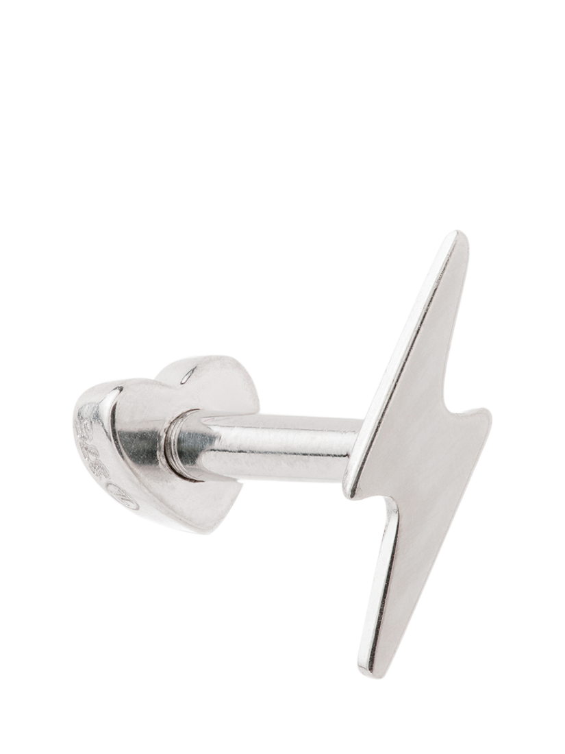 Product image 1 of 1, which shows Tish Lyon 9ct White Gold Lightning Bolt Heart Barbell Earrings