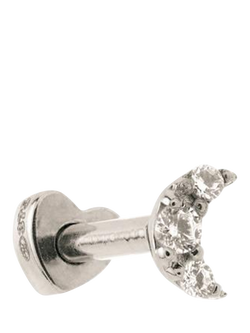 Tish Lyon 9ct Gold Cubic Zirconia Moon Heart Barbell Earring, Single, Silver