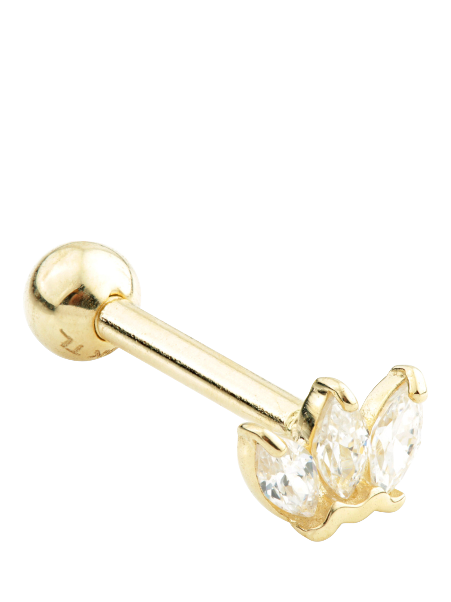 Product image 1 of 1, which shows Tish Lyon 9ct Gold Triple Marquise Gem Barbell Earring, Single, Gold