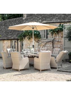 Bramblecrest Chedworth 8-Seater Garden Elliptical Dining Table & Chairs Set with Lazy Susan & Parasol, Sandstone - view 2, Sandstone