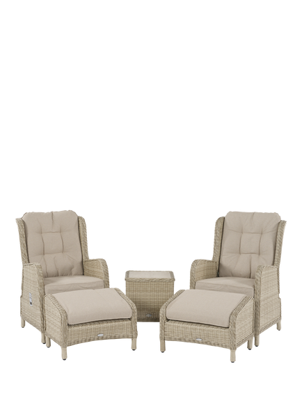 Bramblecrest Chedworth 2-Seater Garden Side Table, Reclining Chairs & Footstools Set, Sandstone, Sandstone