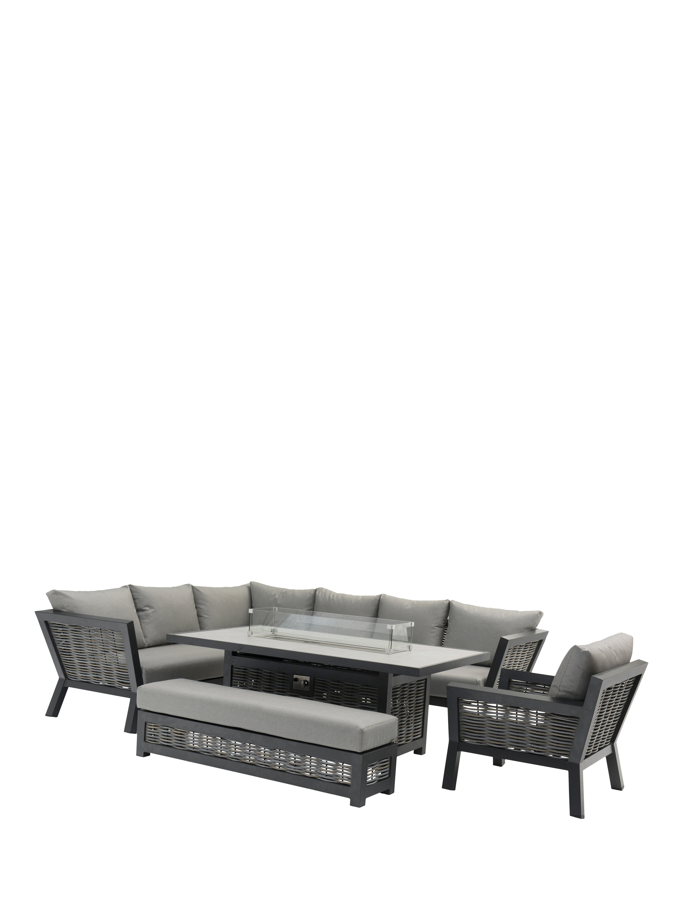 Bramblecrest Tuscan 7-Seater Modular L-Shape Garden Sofa & Lounge Set with Firepit, Anthracite