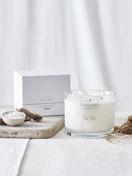 The White Company Sea Salt 3 Wick Scented Candle, 770g - view 2, 