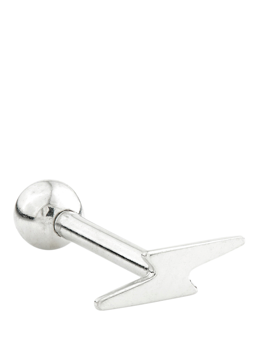Product image 1 of 1, which shows Tish Lyon 9ct White Gold Lightning Bolt Barbell Stud Earrings