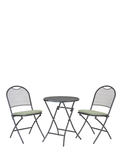 KETTLER Cafe Roma Foldable 2-Seater Round Garden Bistro Table & Chairs Set, Sage