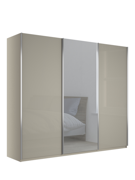 John Lewis Elstra 300cm Glass & Mirrored 3 Sliding Doors Wardrobe, Pebble Grey, Pebble Grey